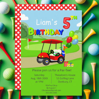 Niedlicher 5. Geburtstag Red Golf Cart Boy's Einladung