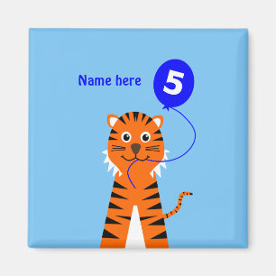 Niedlicher 5. Geburtstagstiger addieren Namensblau Magnet