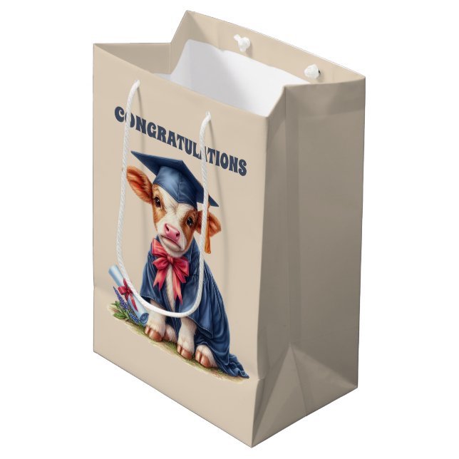Niedlicher Abschluss gratulieren Kuh Mittlere Geschenktüte (Vorderseite Schrägansicht)