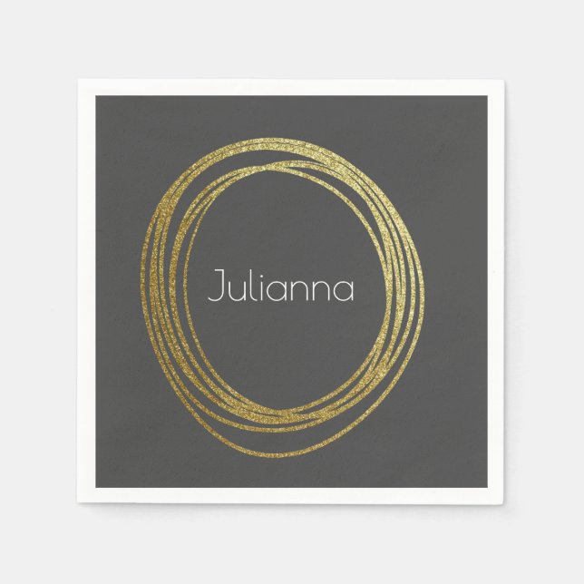 Niedlicher Abstrakter Glitzer Personalisiert Black Serviette (Vorderseite)