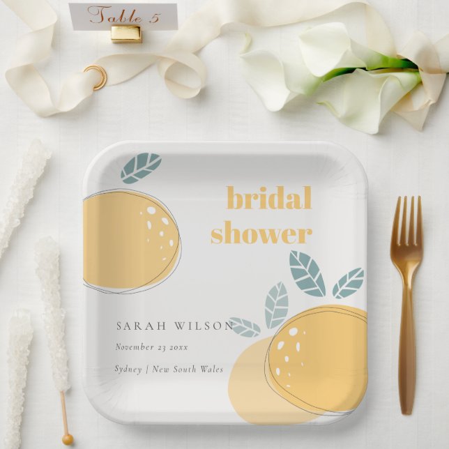 Niedlicher Abstrakter Lemon Fruchtiges fett Brautp Pappteller (Hochzeit)