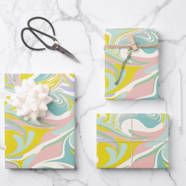 Niedlicher Abstrakter Marmor Swirl in Pastellfarbe Geschenkpapier Set (Vorderseite)