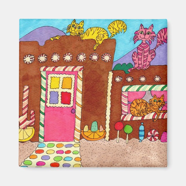 Niedlicher Adobe Gingerbrett House Cats Kühlschran Magnet (Vorne)