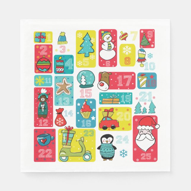Niedlicher Adventkalender-Cartoon Serviette (Vorderseite)