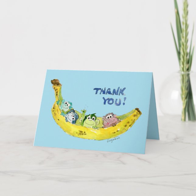 Niedlicher Affe Danke, dass Sie Blue Card erhalten Dankeskarte (Vorderseite)