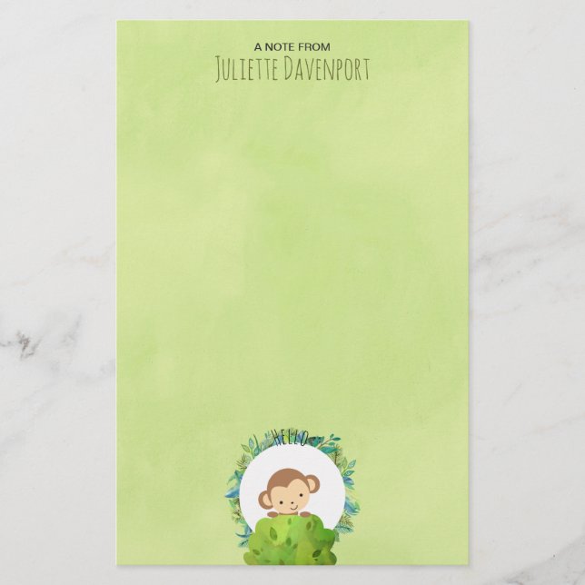 Niedlicher Affe, der aus Hinter Bush herausholt Briefpapier (Vorderseite)