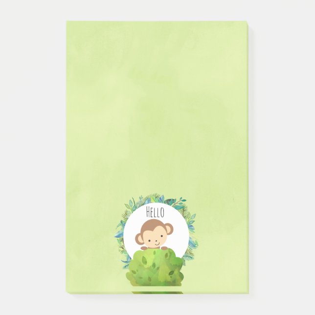 Niedlicher Affe, der von hinter Bush herbeiwindet Post-it Klebezettel (Vorderseite)