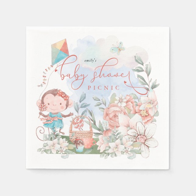 Niedlicher Affe Florals Nature Babydusche Picnic Serviette (Vorderseite)