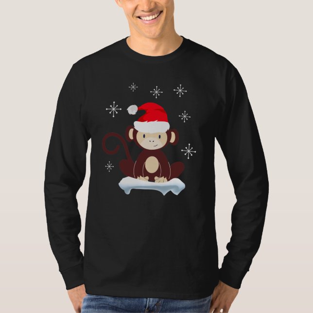 Niedlicher Affe im Schnee, fröhliche Weihnachten T-Shirt (Vorderseite)