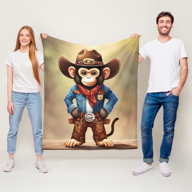 Niedlicher Affe in einem Cowboykostüm Fleecedecke (Beispiel)