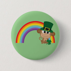 Niedlicher Affe Leprechaun Button
