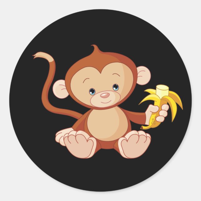 niedlicher Affe mit Banane Runder Aufkleber (Vorderseite)