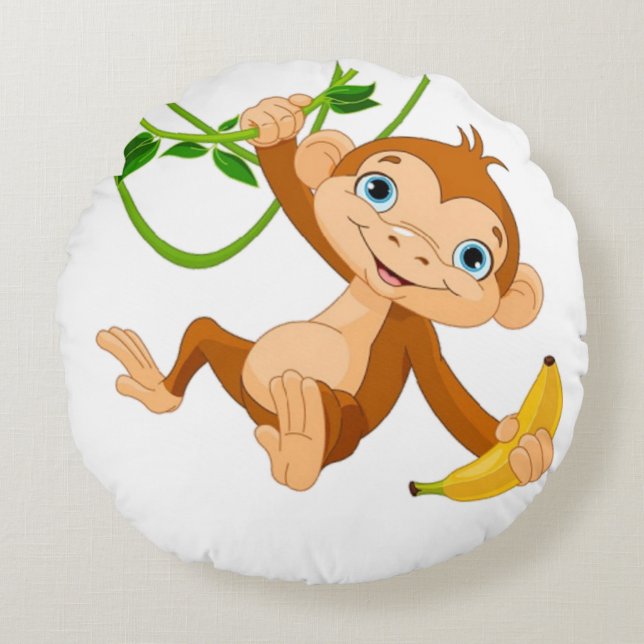 Niedlicher Affe mit Banane Rundes Kissen (Vorderseite)