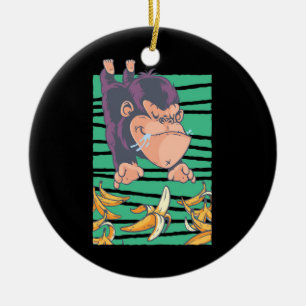 Niedlicher Affe mit Bananen Keramik Ornament
