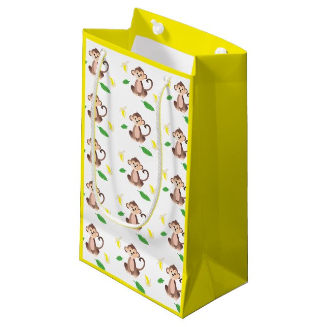 Niedlicher Affe mit gelbem Bananenschale Kleine Geschenktüte (Vorderseite Schrägansicht)