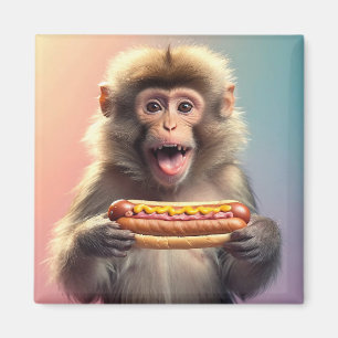 Niedlicher Affe mit Hotdog Magnet
