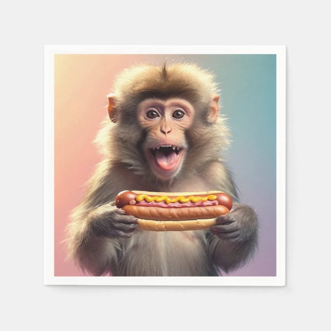 Niedlicher Affe mit Hotdog Serviette (Vorderseite)