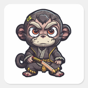 Niedlicher Affe Samurai Augenfang Adorable Monkey Quadratischer Aufkleber
