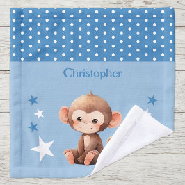 Niedlicher Affe tragen Namen polka dots stars blau Waschlappen