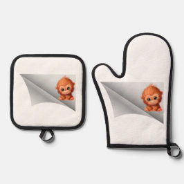 niedlicher Affe unter dem Pflaster Ofenhandschuh & Topflappen-Set