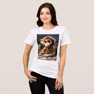 Niedlicher Affen-T - Shirt mit einem Rechner