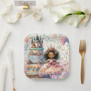 Niedlicher afrikanischer Prinzessin Pink Castle Ca Pappteller