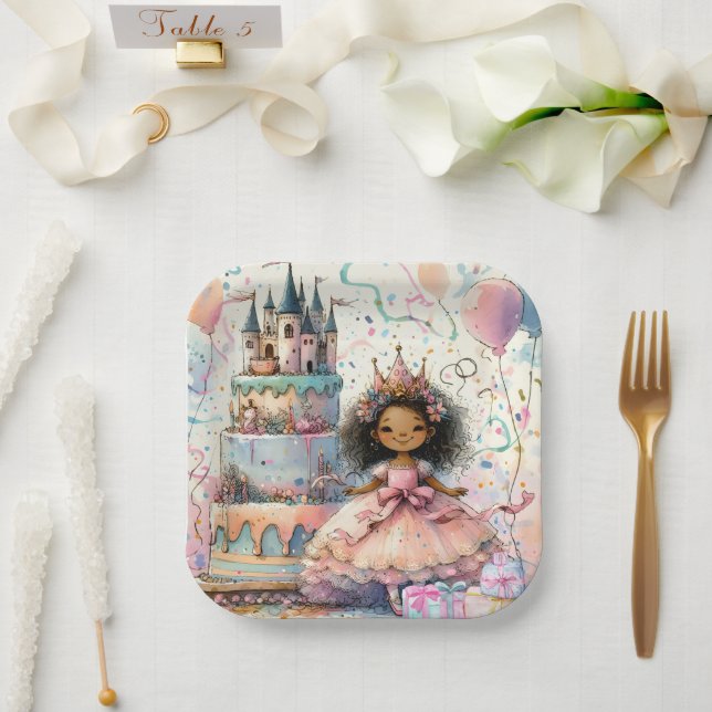 Niedlicher afrikanischer Prinzessin Pink Castle Ca Pappteller (Hochzeit)