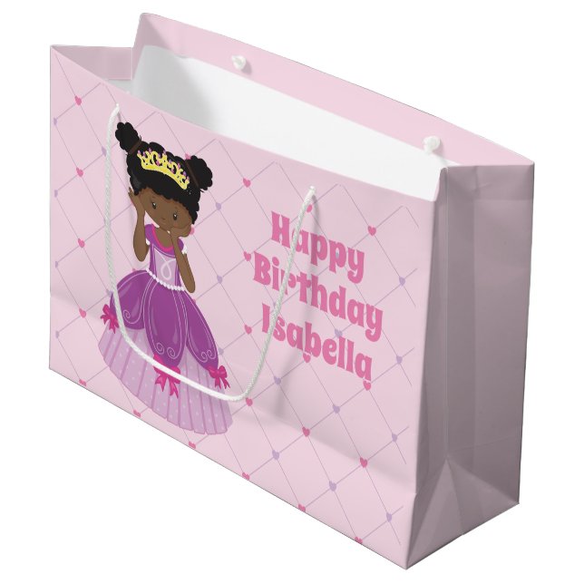 Niedlicher afrikanischer Prinzessin Pink zum Gebur Große Geschenktüte (Vorderseite Schrägansicht)