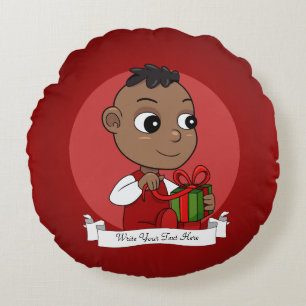 Niedlicher afrikanischer Weihnachtsbaby-Cartoon Rundes Kissen