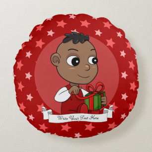 Niedlicher afrikanischer Weihnachtsbaby-Cartoon Rundes Kissen