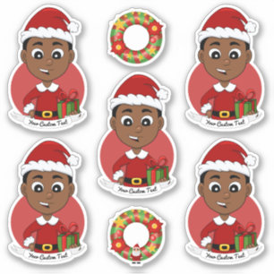 Niedlicher afrikanischer Weihnachtsjunge Cartoon Aufkleber