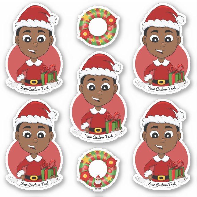 Niedlicher afrikanischer Weihnachtsjunge Cartoon Aufkleber (Vorderseite)