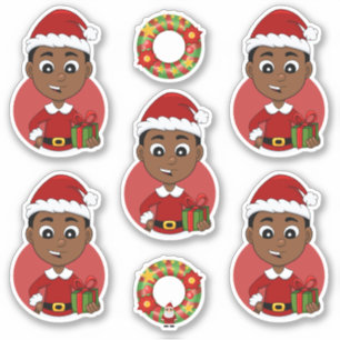 Niedlicher afrikanischer Weihnachtsjunge Cartoon Aufkleber