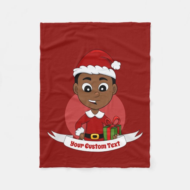 Niedlicher afrikanischer Weihnachtsjunge Cartoon Fleecedecke (Vorderseite)