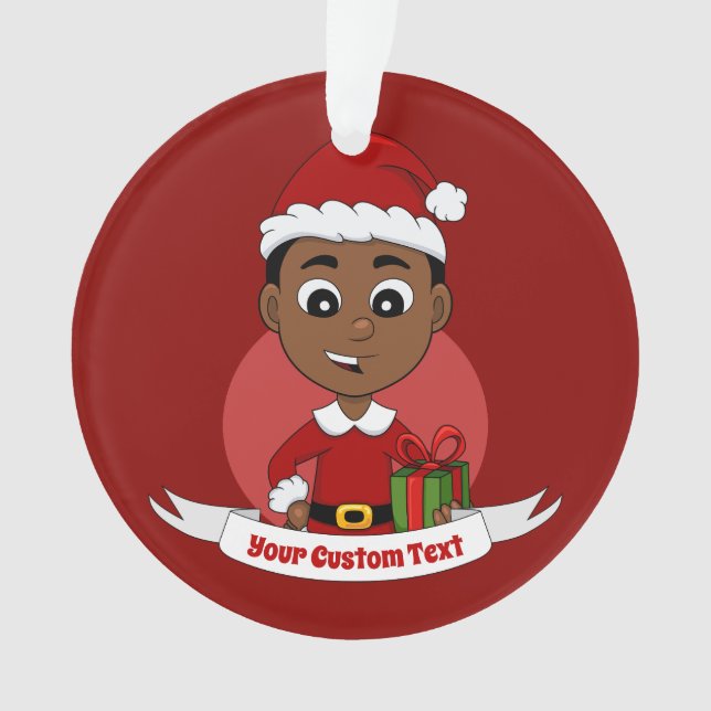 Niedlicher afrikanischer Weihnachtsjunge Cartoon Ornament (Vorderseite)