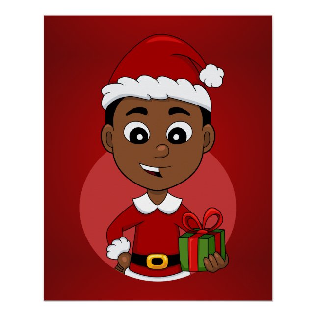 Niedlicher afrikanischer Weihnachtsjunge Cartoon Poster (Vorderseite)