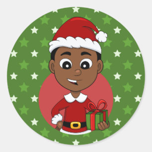 Niedlicher afrikanischer Weihnachtsjunge Cartoon Runder Aufkleber