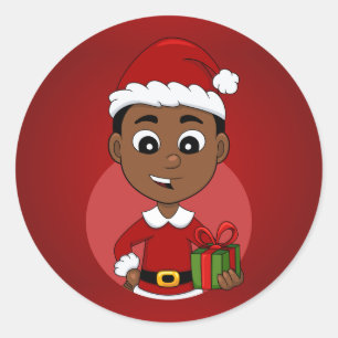 Niedlicher afrikanischer Weihnachtsjunge Cartoon Runder Aufkleber