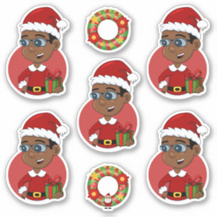 Niedlicher afrikanischer Weihnachtsjunge mit Brill Aufkleber