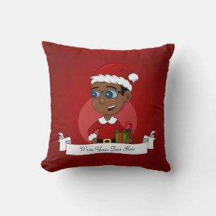 Niedlicher afrikanischer Weihnachtsjunge mit Brill Kissen