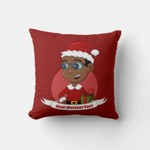 Niedlicher afrikanischer Weihnachtsjunge mit Brill Kissen