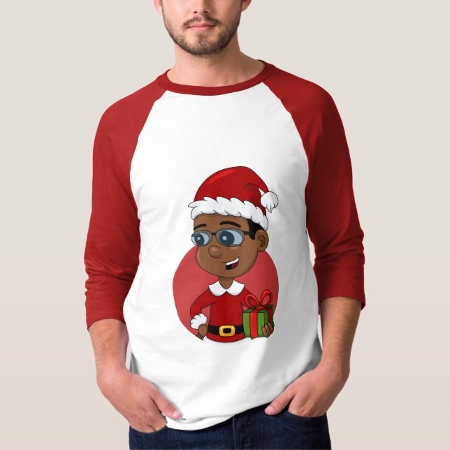 Niedlicher afrikanischer Weihnachtsjunge mit Brill T-Shirt (Vorderseite)