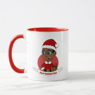 Niedlicher afrikanischer Weihnachtsjunge mit Brill Tasse