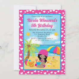 Niedlicher Afro American Girl Beach Kindergeburtst Einladung