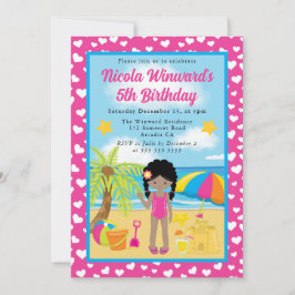 Niedlicher Afro American Girl Beach Kindergeburtst Einladung