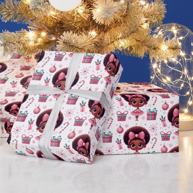 Niedlicher Afroamerikaner Ballerina Weihnachten Geschenkpapier (Feiertage)