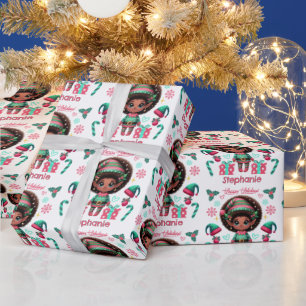 Niedlicher Afroamerikaner Elf Girl Geschenkpapier