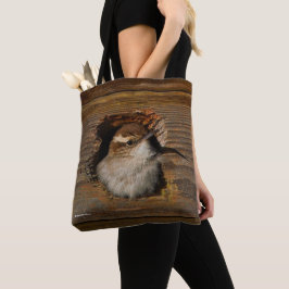 Niedlicher Airbnb Moment Bewicks Wren in Nestbox Tasche