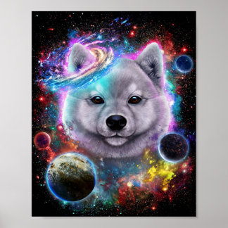 Niedlicher Akita Hund im Weltraum | Galaxy Print Poster