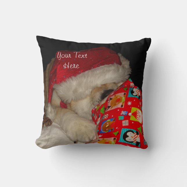 Niedlicher akita Hund mit Weihnachtsmannmütze für  Kissen (Vorderseite)